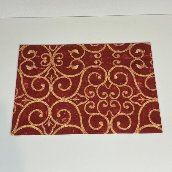 4 Red Yellow Scroll Pattern Fabric Placemats - Picture 2 of 6